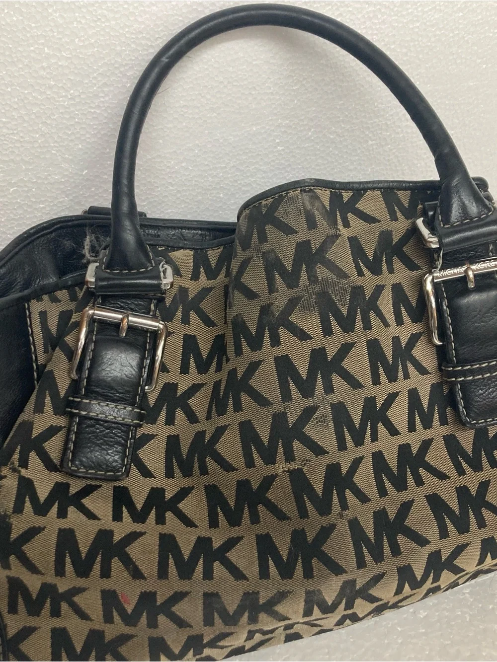 Michael Kors Tan and Black Signature MK Satchel